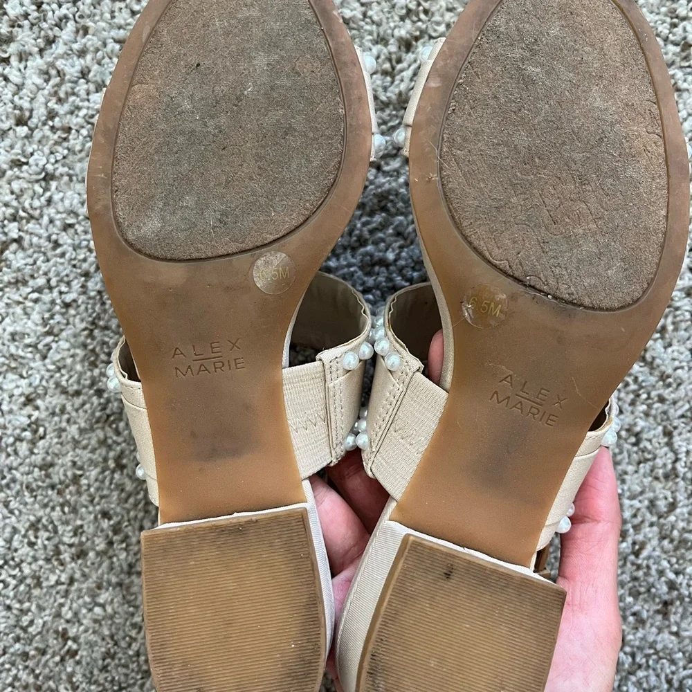 Alex Marie Beige Pearl-Studded Heels - Picture 3 of 4